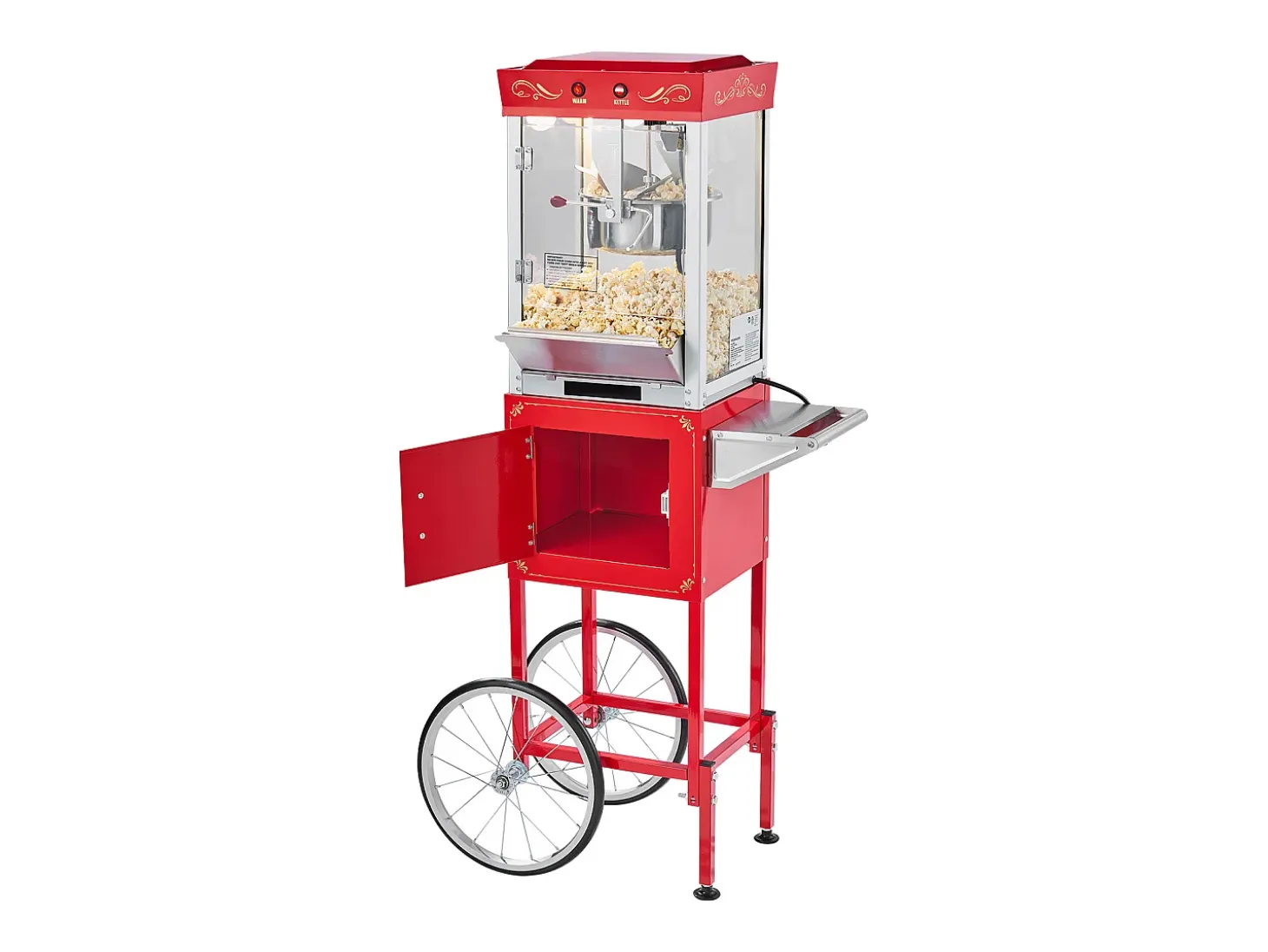 Máquina de Palomitas SucceBuy con Carrito, Palomera 800 W, Gran Cuenco de Acero Inoxidable 0,2 kg, 48 Tazas por Lote, con Control de 2 Botones, Pared de Vidrio