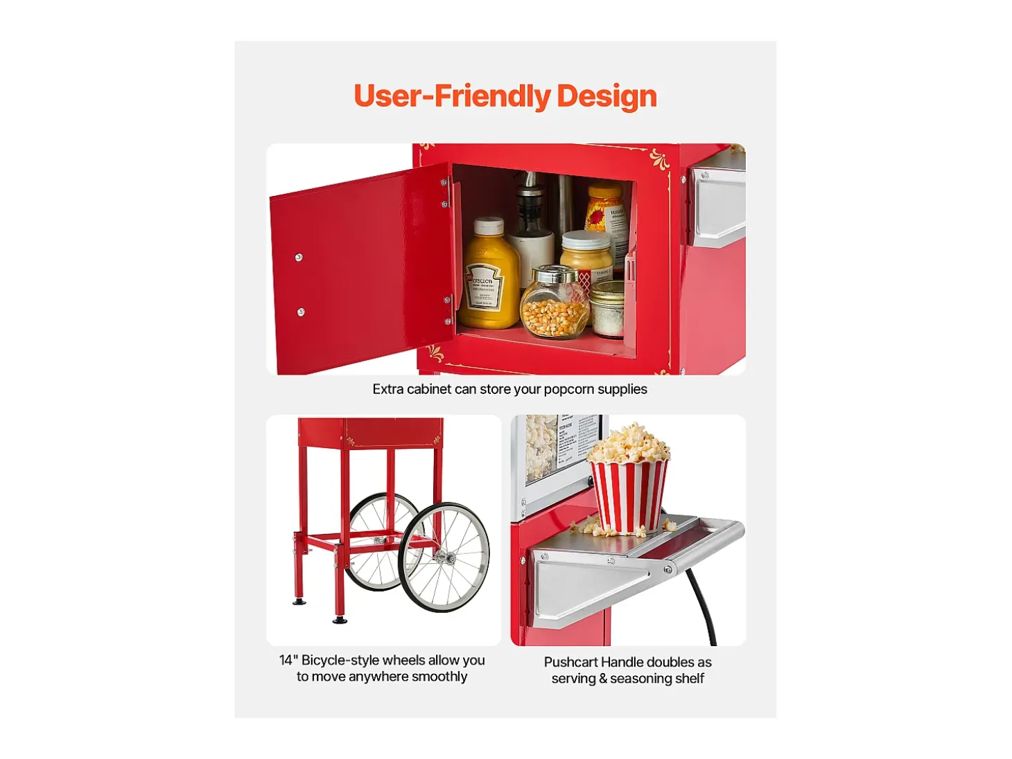 Máquina de Palomitas SucceBuy con Carrito, Palomera 800 W, Gran Cuenco de Acero Inoxidable 0,2 kg, 48 Tazas por Lote, con Control de 2 Botones, Pared de Vidrio