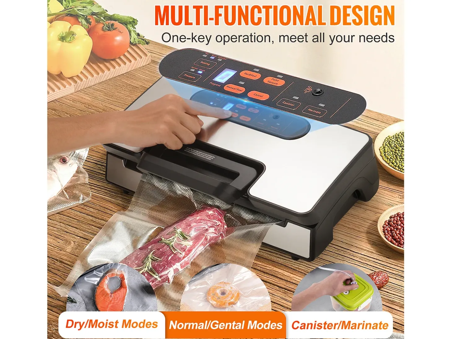 Máquina Sous Vide SucceBuy Selladora al Vacío para Conservación y Almacenamiento de Alimentos, Potente Sistema de Sellado de 90 kPa con Bolsas Selladas