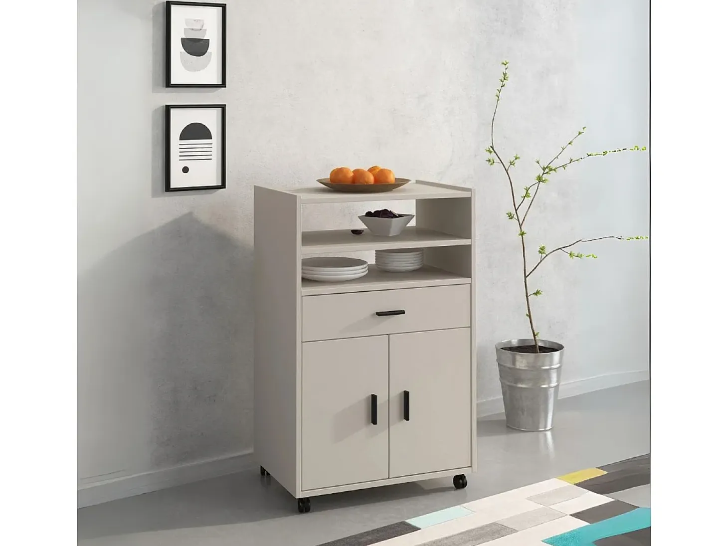 Mueble auxiliar New Aura con ruedas beige 92x59x39,6 cm