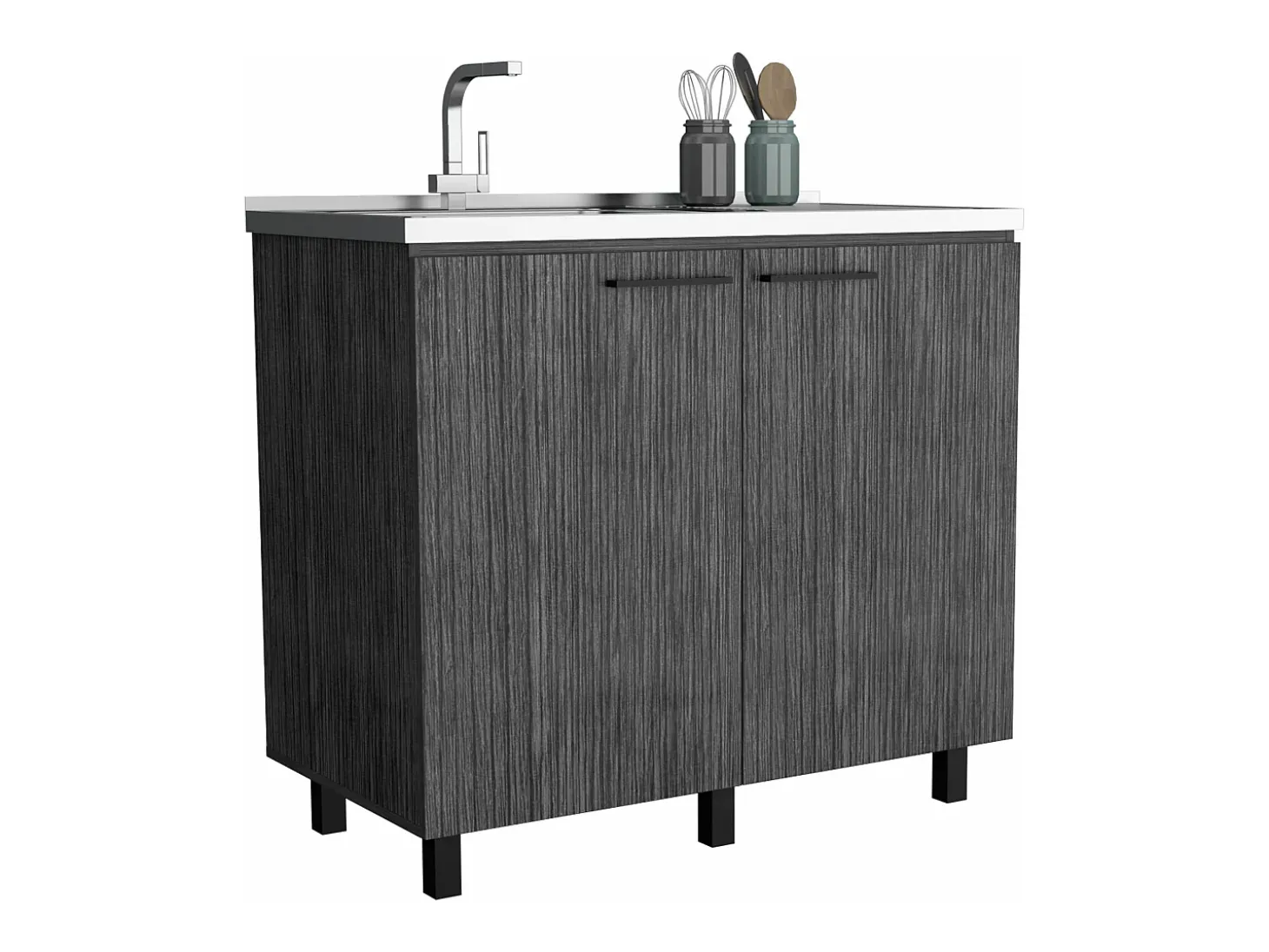 Mueble bajo Napoles en melamina con 2 estantes , 2 puertas y encimera de acero inoxidable , gris , 89 cm X 100 cm X 52.5 cm