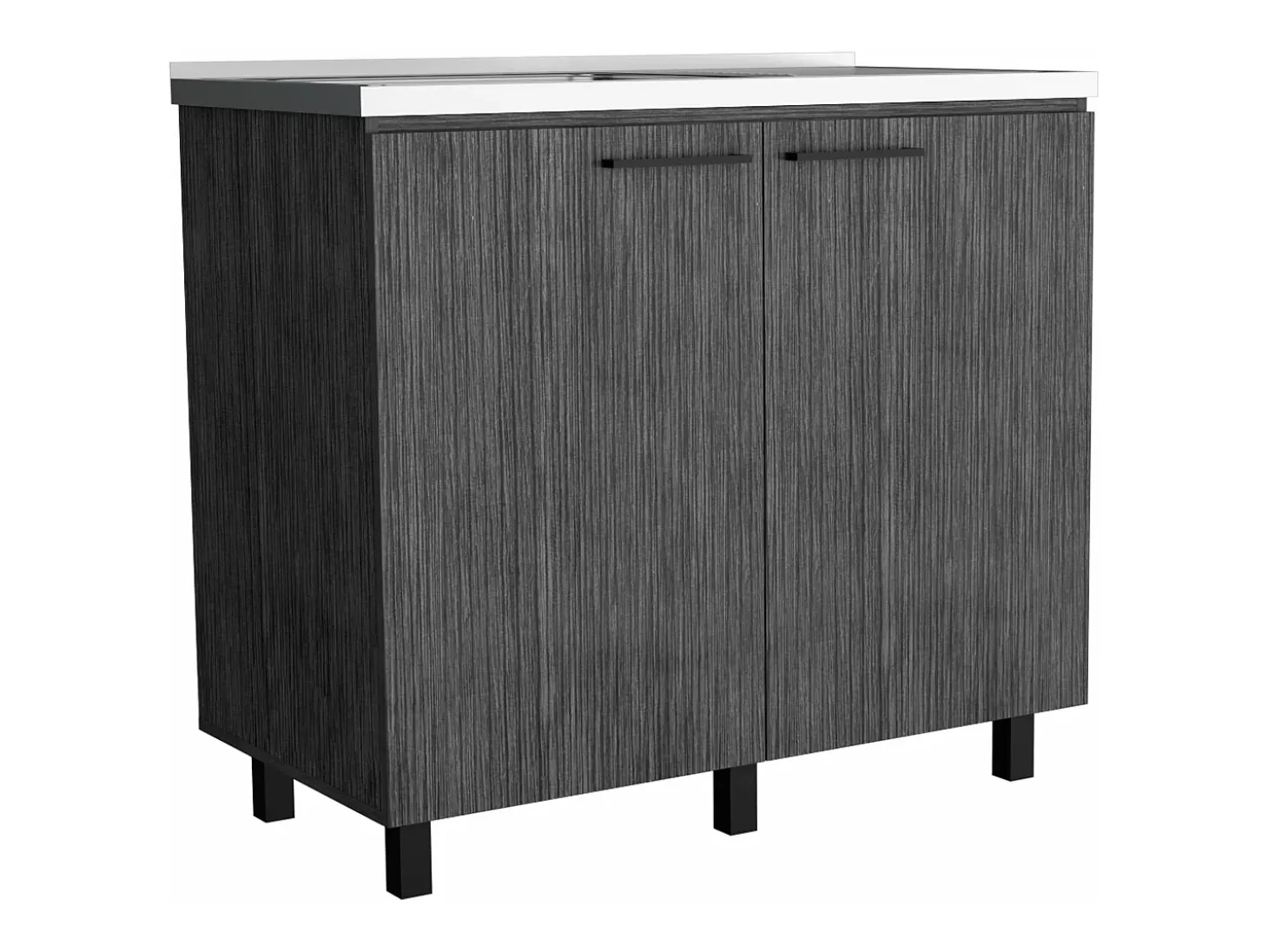 Mueble bajo Napoles en melamina con 2 estantes , 2 puertas y encimera de acero inoxidable , gris , 89 cm X 100 cm X 52.5 cm