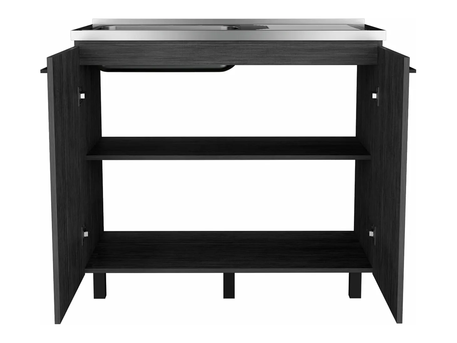 Mueble bajo Napoles en melamina con 2 estantes , 2 puertas y encimera de acero inoxidable , gris , 89 cm X 100 cm X 52.5 cm