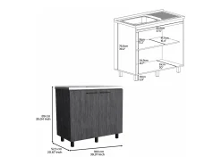 Mueble bajo Napoles en melamina con 2 estantes , 2 puertas y encimera de acero inoxidable , gris , 89 cm X 100 cm X 52.5 cm