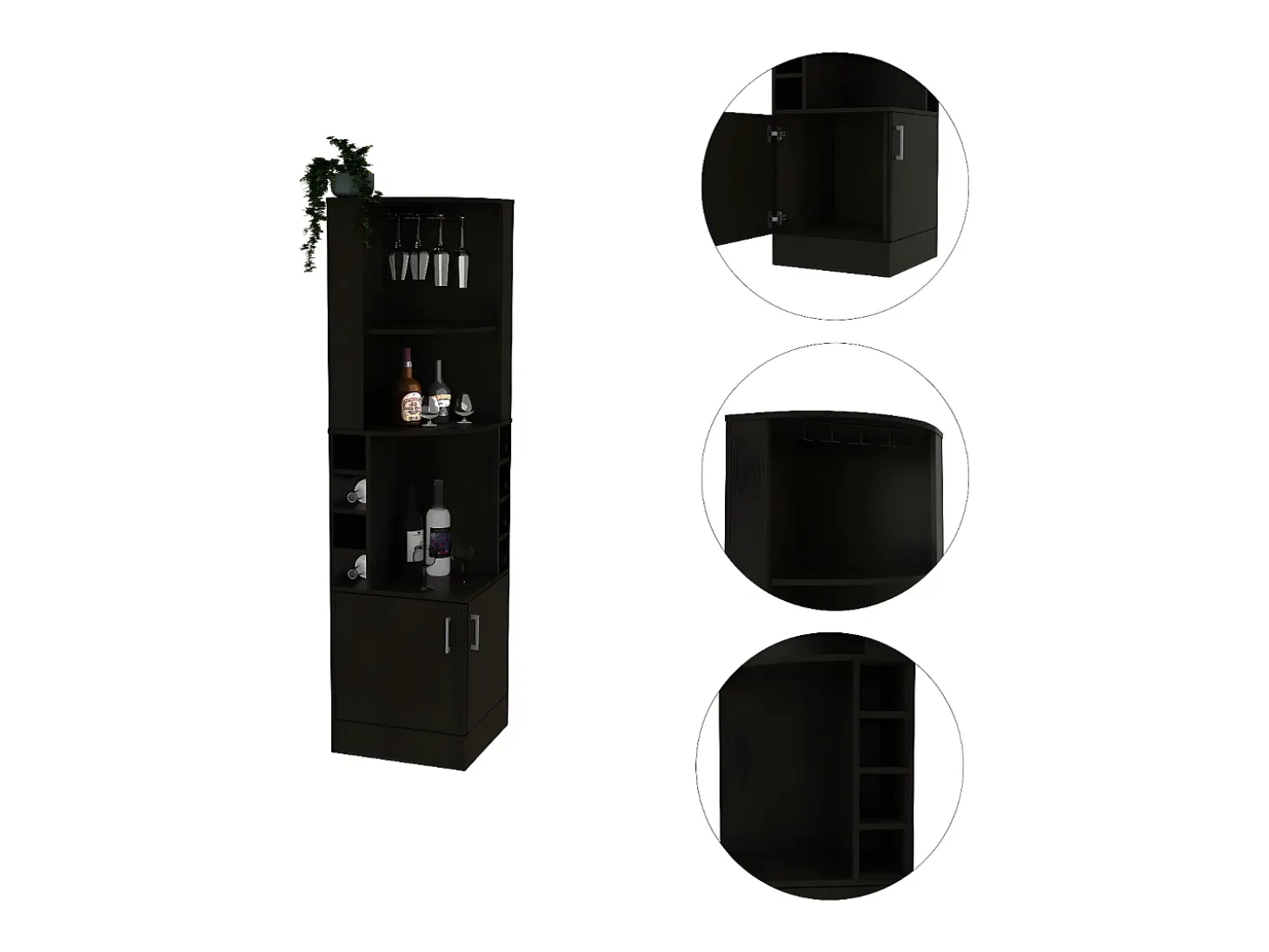 Mueble bar esquinero Syrah, con soporte para copas 180.6CM A X 46.9CM An X 46.9CM P Wengue