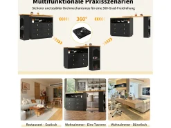 Mueble bar extensible con rotación de 360° - Longitud ajustable - con 6 cajones - MDF - negro