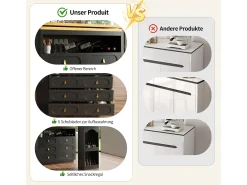 Mueble bar extensible con rotación de 360° - Longitud ajustable - con 6 cajones - MDF - negro