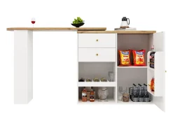 Mueble bar giratorio 360° - 204 x 39 x 104 cm - con 2 cajones + mueble con puertas - MDF - blanco