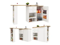 Mueble bar giratorio 360° - 204 x 39 x 104 cm - con 2 cajones + mueble con puertas - MDF - blanco