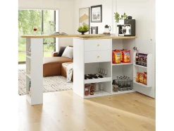 Mueble bar giratorio 360° - 204 x 39 x 104 cm - con 2 cajones + mueble con puertas - MDF - blanco