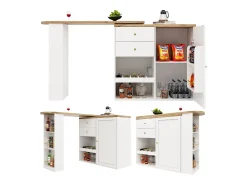 Mueble bar giratorio 360° - 204 x 39 x 104 cm - con 2 cajones + mueble con puertas - MDF - blanco