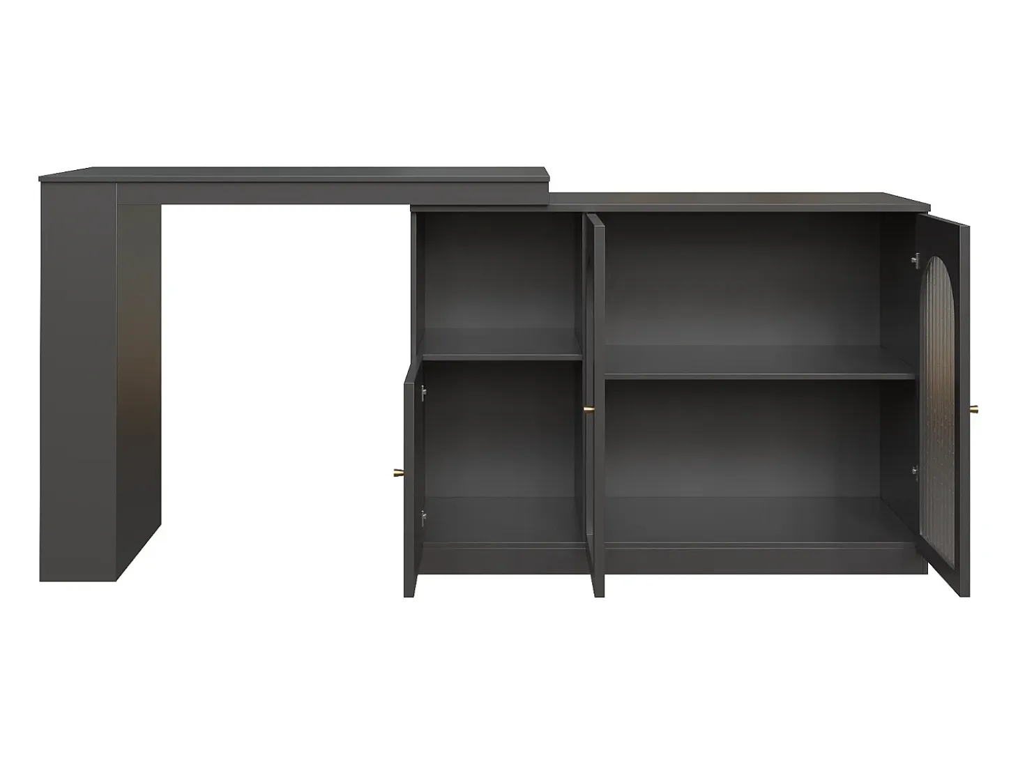 Mueble bar giratorio - 200 x 40 x 103 cm - con 3 puertas y 4 compartimentos abiertos - puerta de cristal - negro