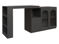Mueble bar giratorio - 200 x 40 x 103 cm - con 3 puertas y 4 compartimentos abiertos - puerta de cristal - negro