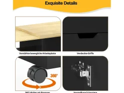 Mueble bar giratorio - 115 x 50 x 92 cm - con estantes + 2 cajones + mesa extensible - MDF - negro + natural