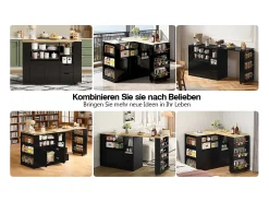 Mueble bar giratorio - 115 x 50 x 92 cm - con estantes + 2 cajones + mesa extensible - MDF - negro + natural