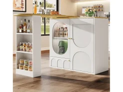 Mueble bar giratorio - 138 x 73 x 105 cm - 3 puertas + separadores extraíbles - MDF + Metal - blanco
