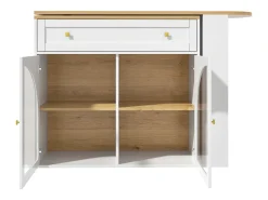 Mueble bar giratorio - Mesa de bar extensible con 1 cajones y 2 puerta de cristal - almacenamiento abierto - blanco
