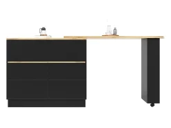 Mueble bar giratorio con almacenaje - Madera MDF y cristal - Negro y natural claro