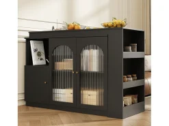 Mueble bar giratorio con 3 puertas, 2 de ellas de cristal, estantes abiertos incluidos, cuerpo negro - 120x40x103cm