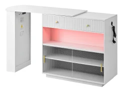 Mueble bar giratorio con enchufes, iluminación LED y tablero perforado - Blanco