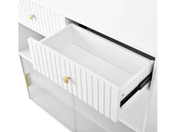 Mueble bar giratorio con enchufes, iluminación LED y tablero perforado - Blanco