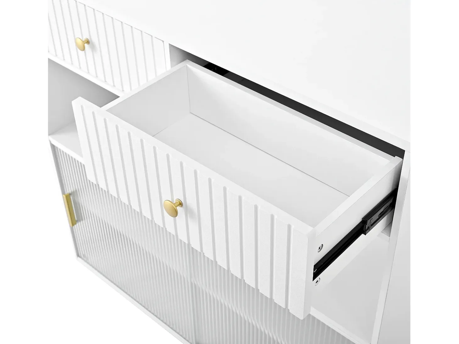 Mueble bar giratorio con enchufes, iluminación LED y tablero perforado - Blanco