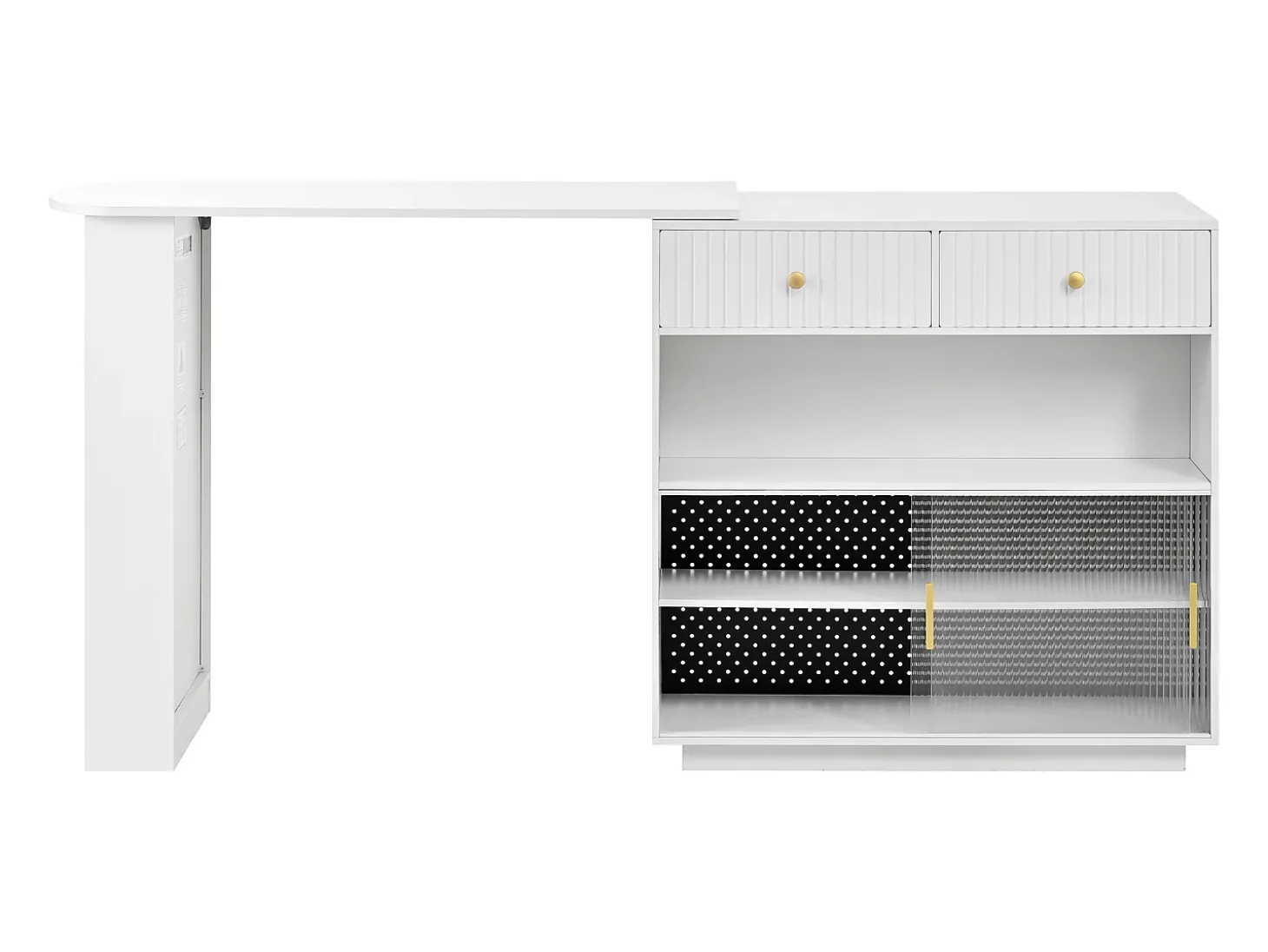 Mueble bar giratorio con enchufes, iluminación LED y tablero perforado - Blanco