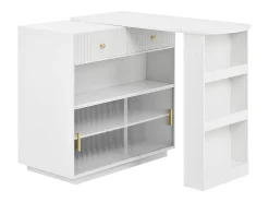 Mueble bar giratorio con enchufes, iluminación LED y tablero perforado - Blanco