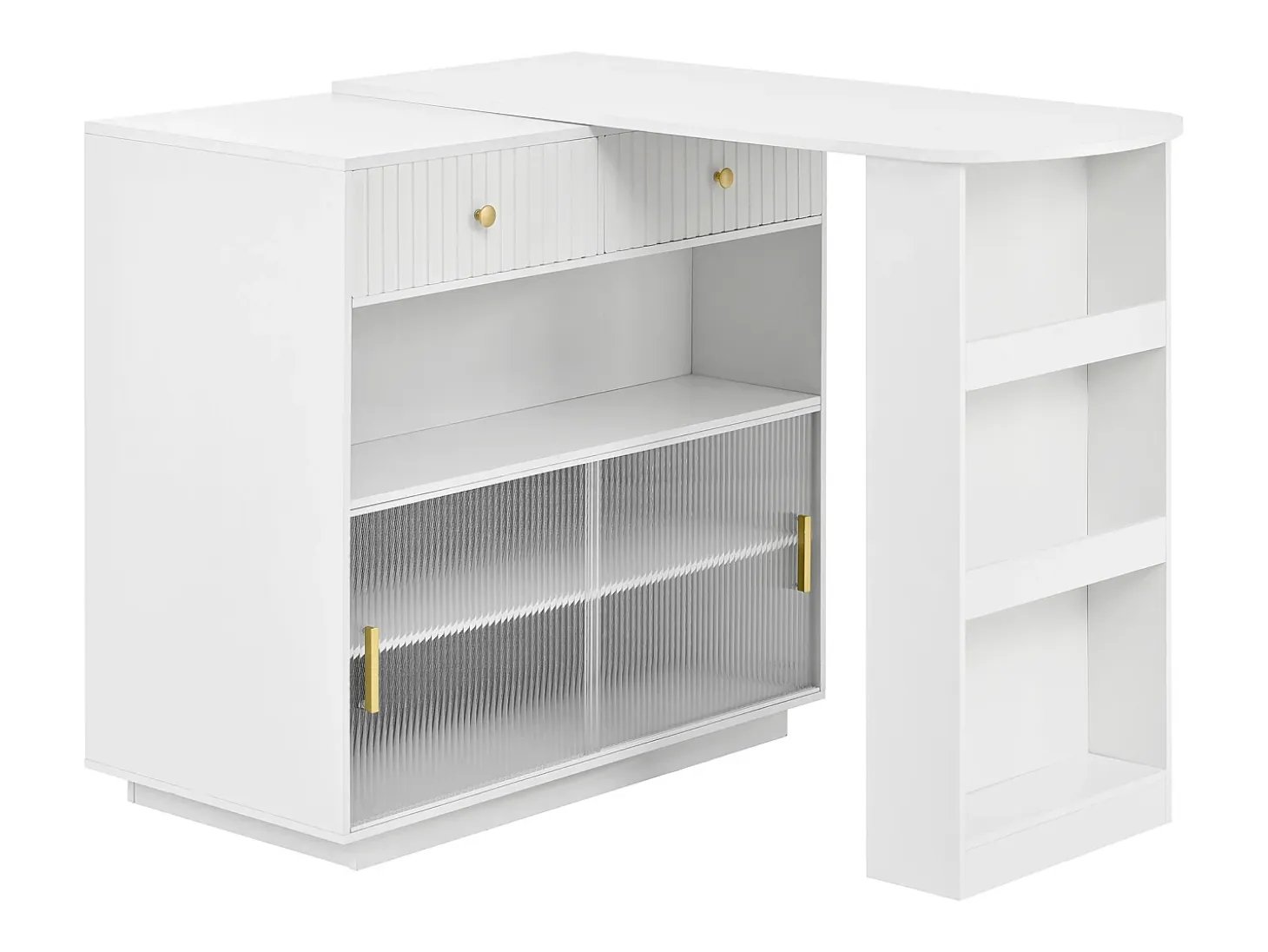 Mueble bar giratorio con enchufes, iluminación LED y tablero perforado - Blanco