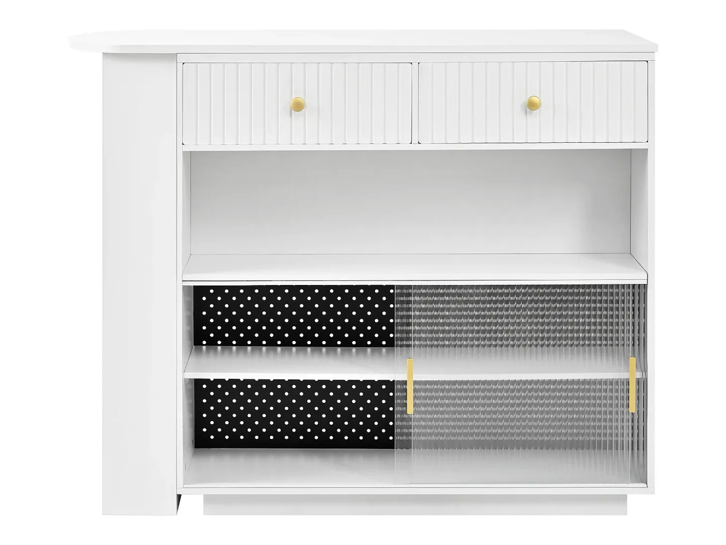 Mueble bar giratorio con enchufes, iluminación LED y tablero perforado - Blanco