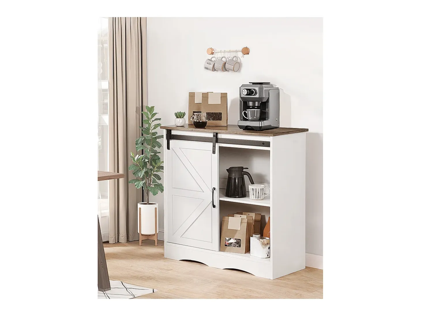 Mueble Bar para Café SucceBuy, 80 x 35 x 80 cm, 3 Niveles con Puerta Corredera