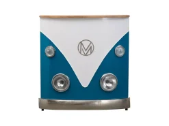 Mueble bar vintage azul con tablero de madera de mango y almacenamiento