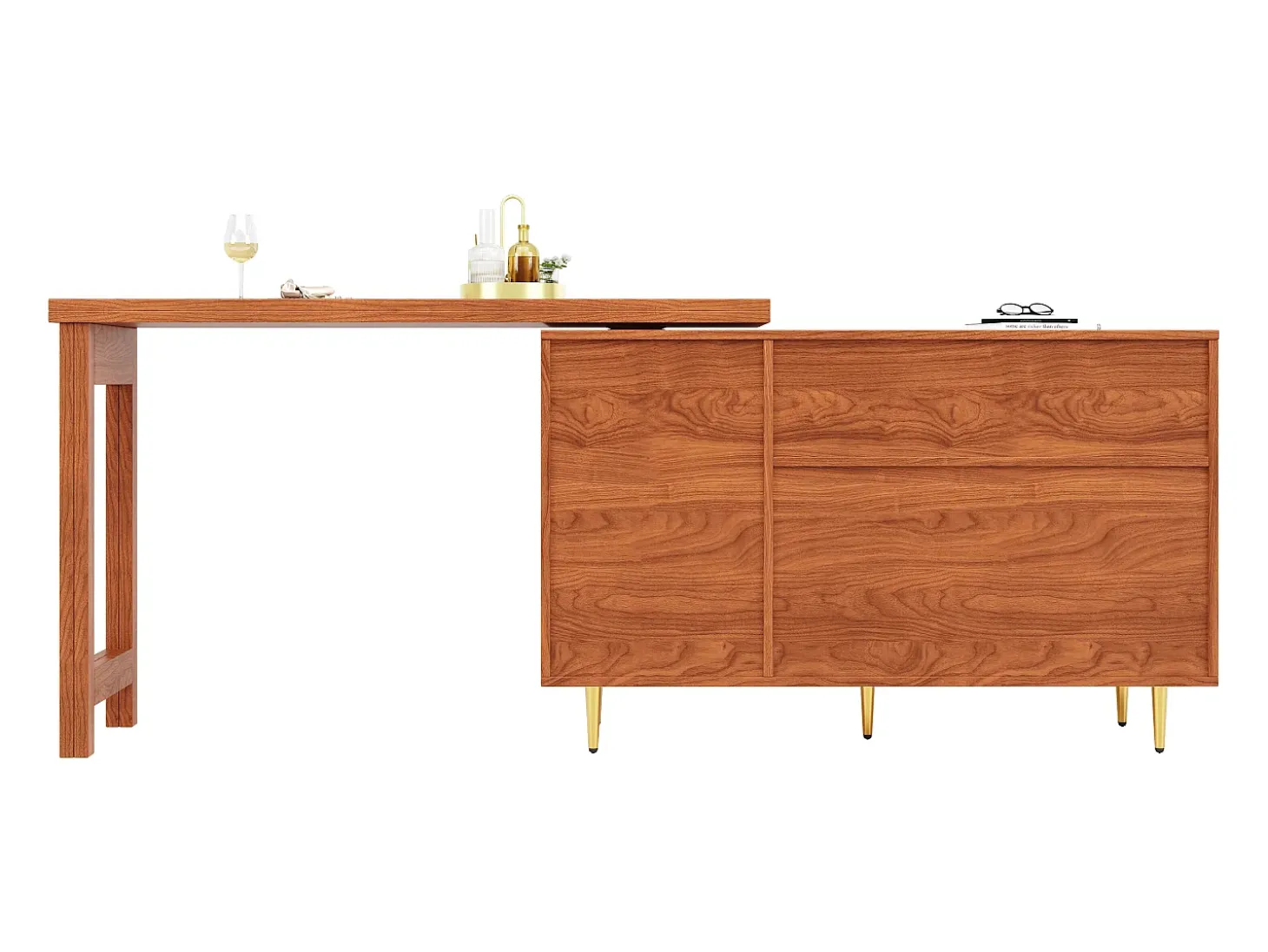 Mueble Buffet, Barra Giratoria Extensible - MDF - Con Almacenamiento Varios - Marrón
