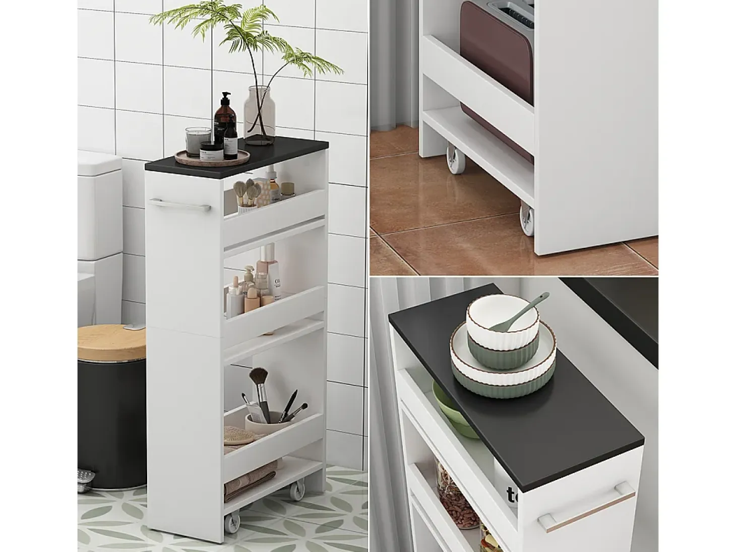 Mueble con ruedas blanco/antracita 20x46x84.4 rivo