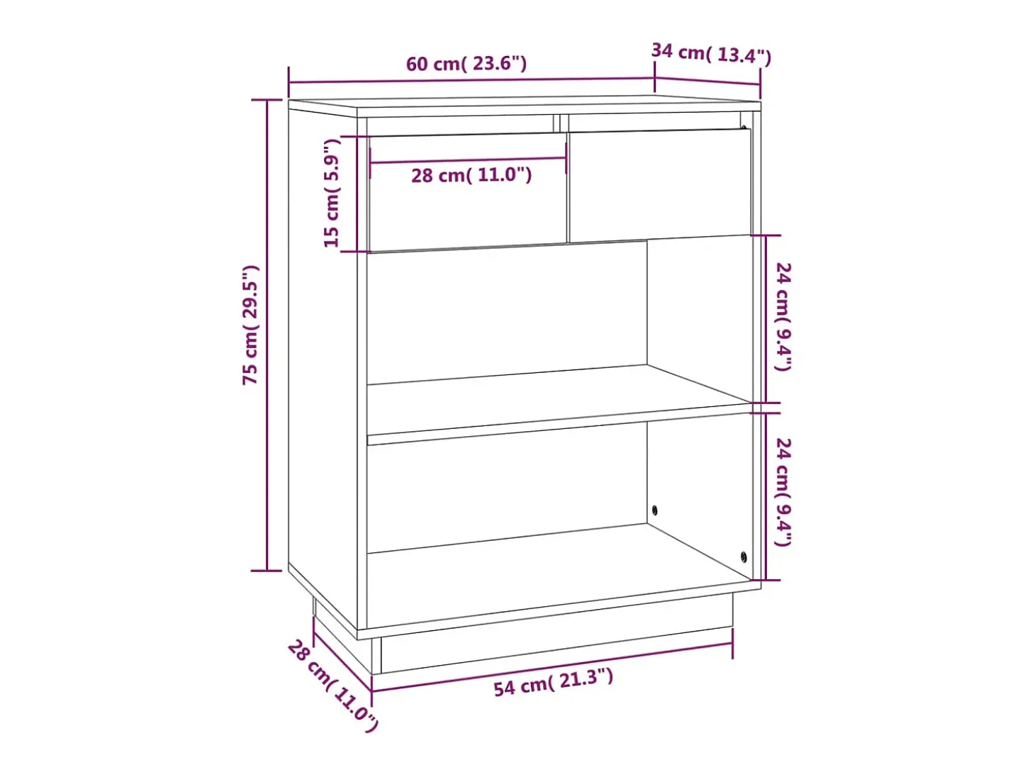 Mueble consola 60x34x75 cm Madera maciza de pino