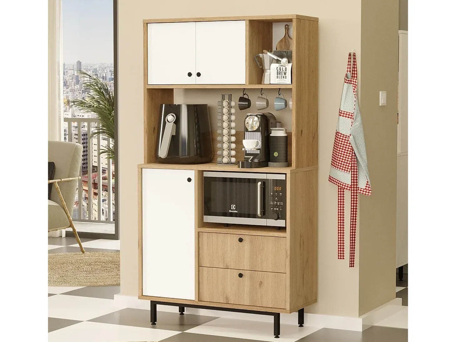 Mueble de almacenamiento de cocina con 3 puertas y 2 cajones H161,2 cm - ODE