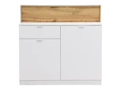 Mueble de bar con 2 puertas y 1 cajón de MDF - Blanco y Natural - LAMONIA