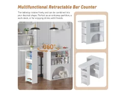 Mueble de bar extensible 120 (+80)×40×100 cm - con espacio de descanso para mascotas - estantes abiertos - blanco