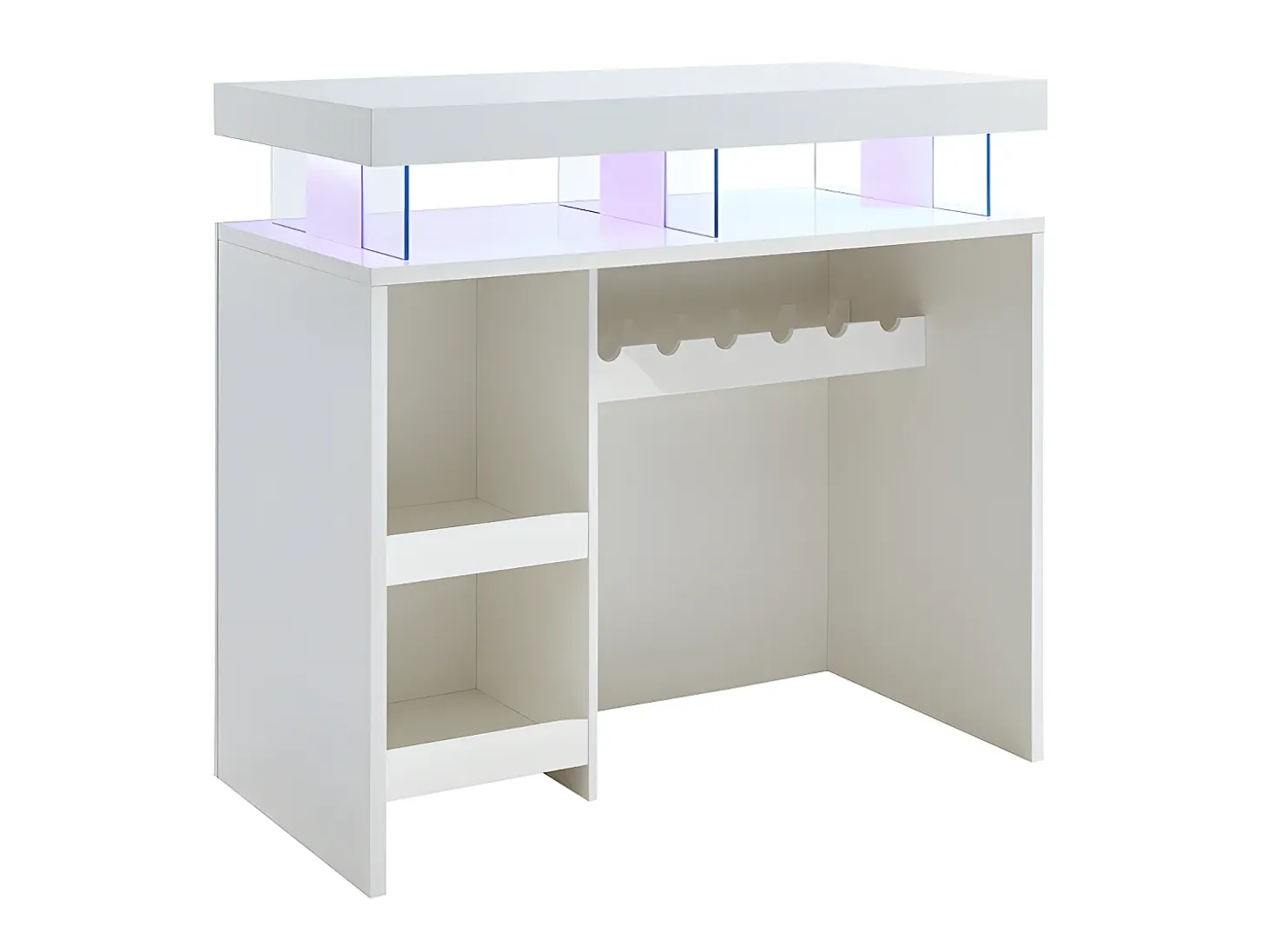Mueble de bar FABIO - MDF lacado blanco - Leds - 2 huecos