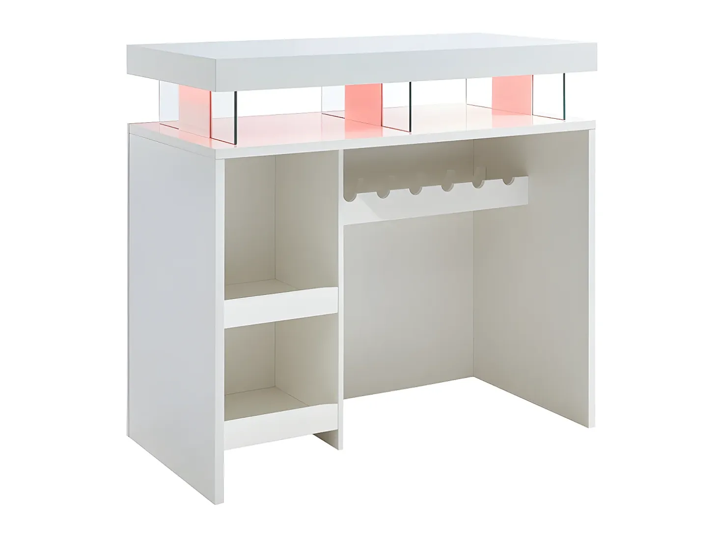Mueble de bar FABIO - MDF lacado blanco - Leds - 2 huecos