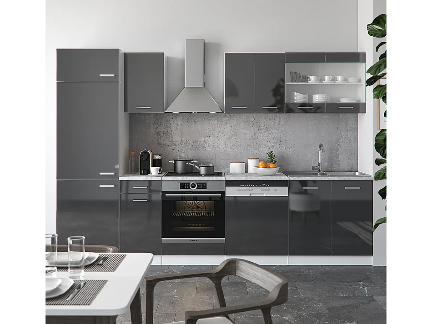 Mueble de cocina antracita brillo intenso/blanco 300x60x81.6 r-line