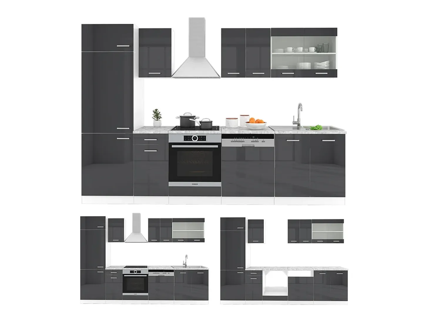 Mueble de cocina antracita brillo intenso/blanco 300x60x81.6 r-line