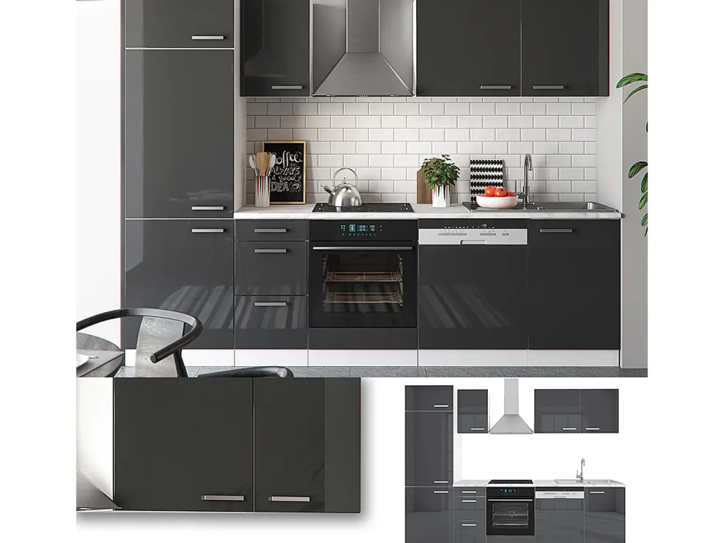 Mueble de cocina antracita brillo intenso/blanco 270x57.1x81.6 optima