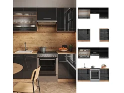 Mueble de cocina antracita brillo intenso/roble dorado eléctrico 200x46x81.6 fame-line