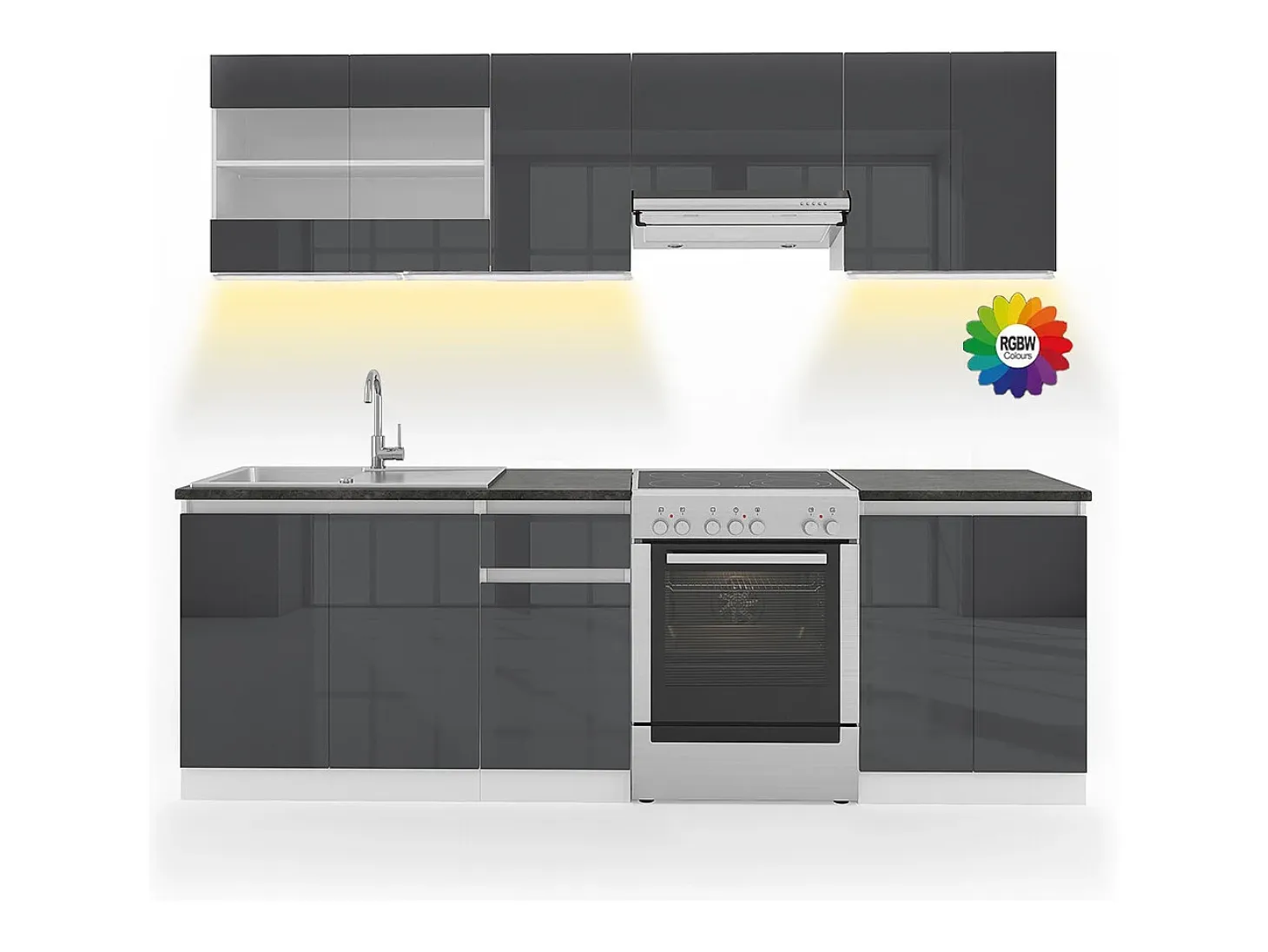 Mueble de cocina antracita brillo intenso/blanco 240x60x81.6 raul