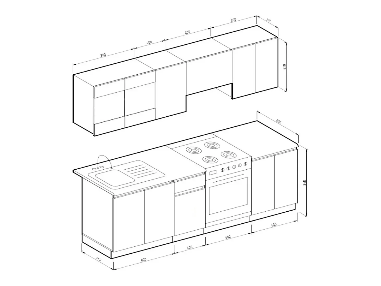 Mueble de cocina antracita brillo intenso/blanco 240x60x81.6 raul