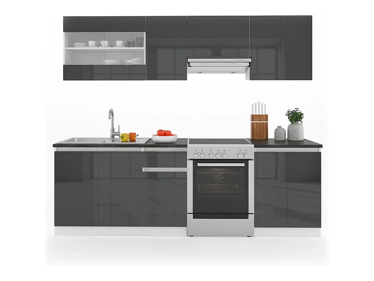 Mueble de cocina antracita brillo intenso/blanco 240x60x81.6 raul