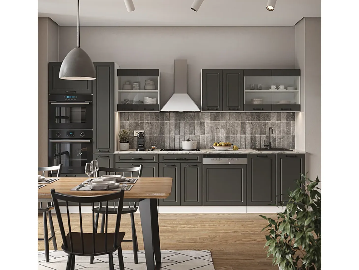 Mueble de cocina antracita casa de campo/blanco 350x60x81.6 r-line