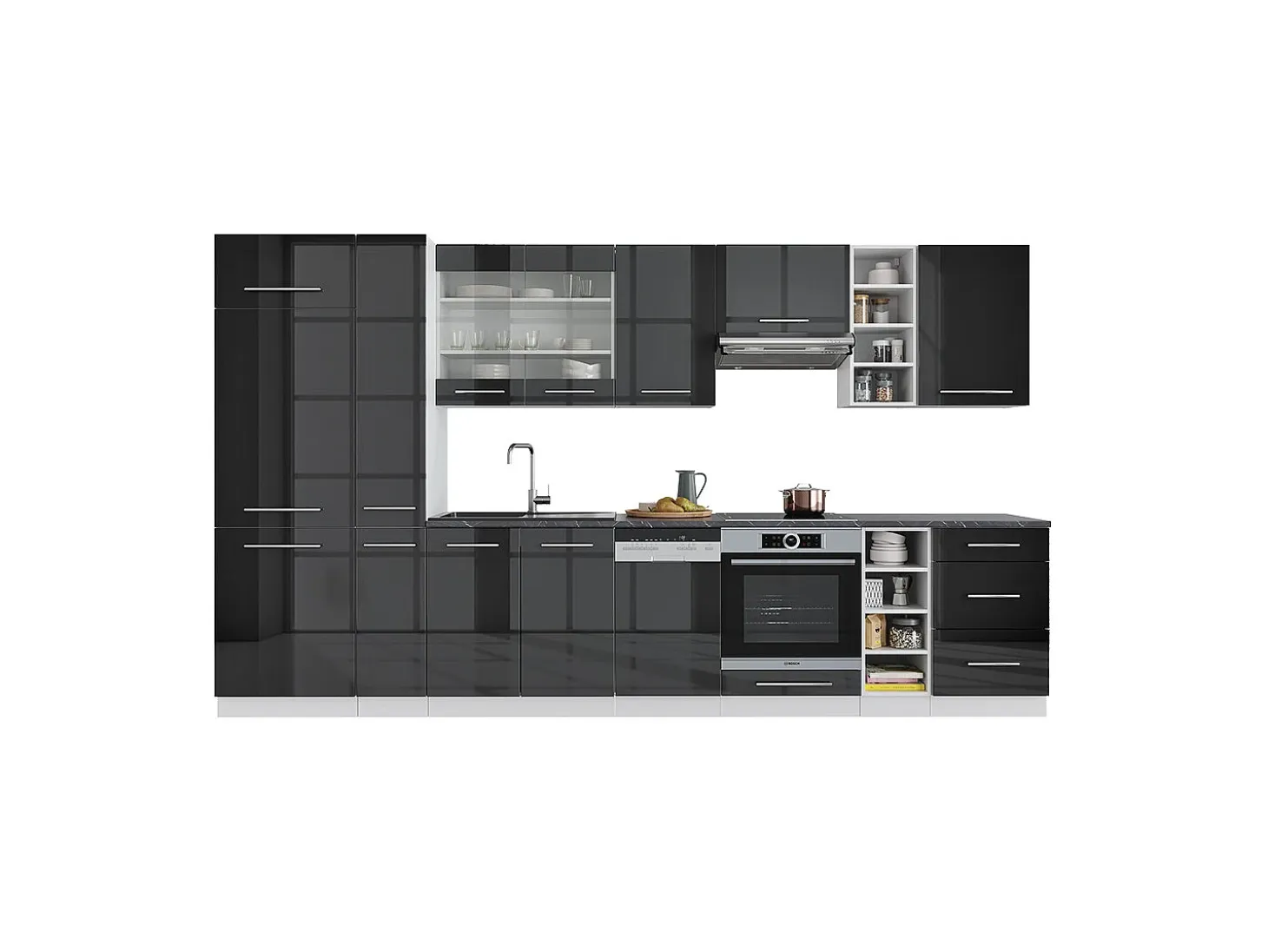 Mueble de cocina antracita brillo intenso/blanco 355x60x81.6 fame-line
