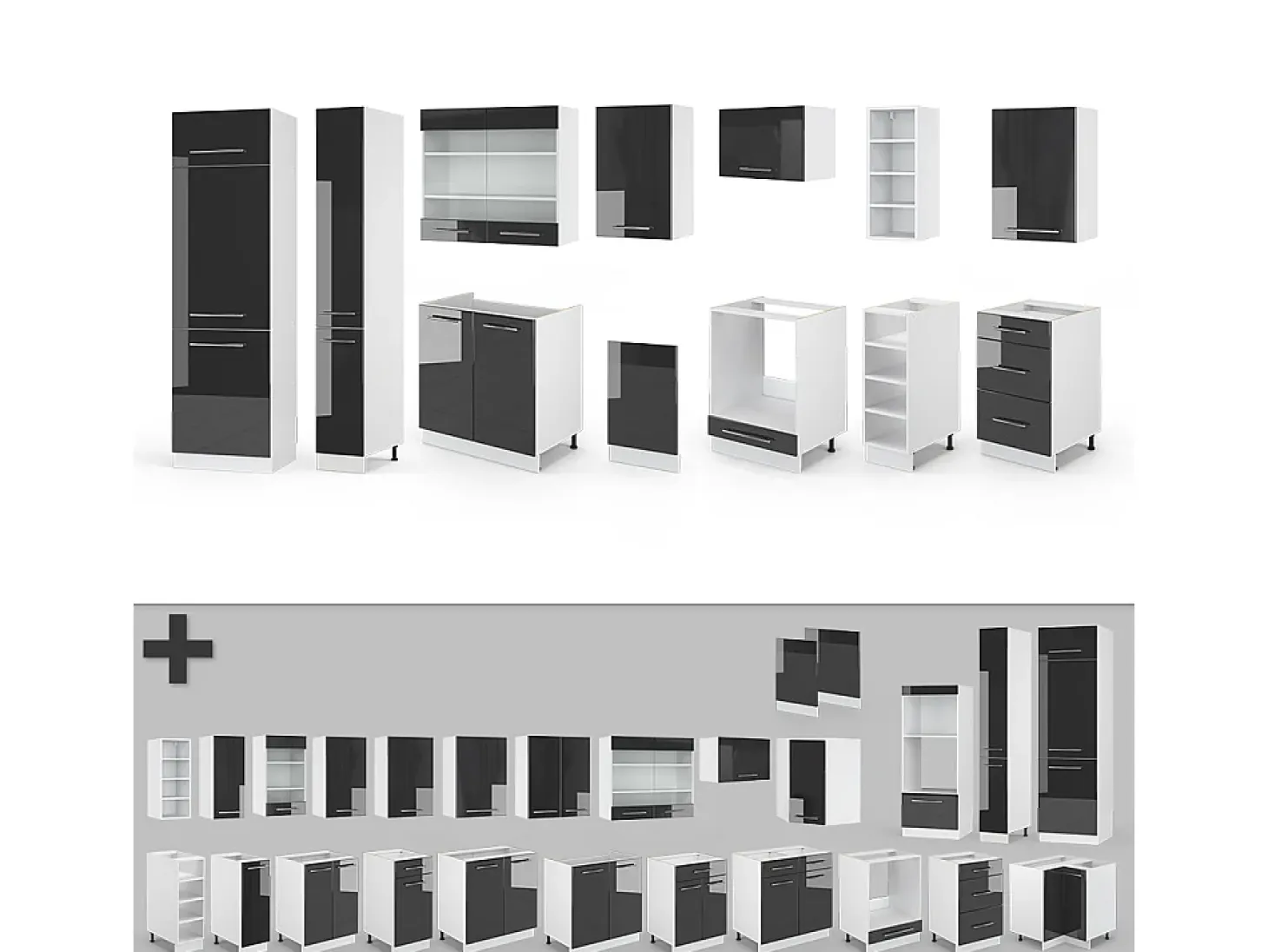 Mueble de cocina antracita brillo intenso/blanco 355x60x81.6 fame-line